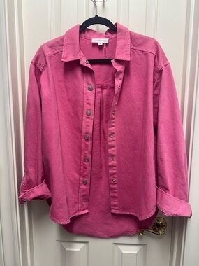 GREY LAB Pink snap Front jean Jacket XS runs oversized